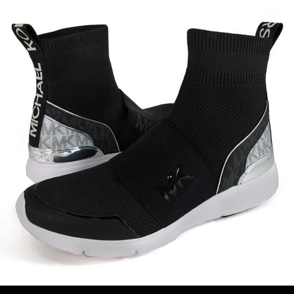 Michael Kors Sterling Textured Knit Bootie Boot Sneaker Black/SilverS-8
